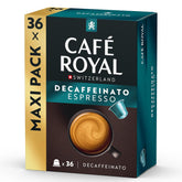 Café Royal Espresso Decaffeinato – Capsules de café compatibles Nespresso®, 100% Arabica, Intensité 6/12, Rainforest Alliance, décaféiné, 36 capsules