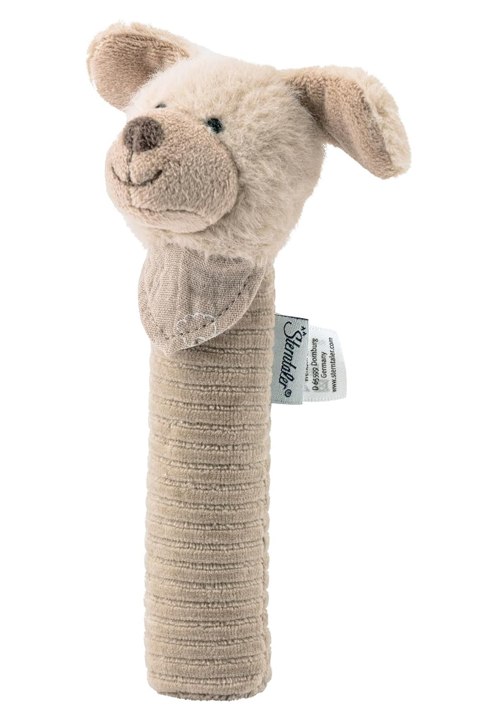 Sterntaler Bébé chien couineur Lucky - Jouet pour bébé en matériau doux et moelleux avec cordon - Jouet à attraper pour enfants - Premières tentatives d'attraper et de jouer, gris-beige Bebe Toys Naty Shop Titre par défaut