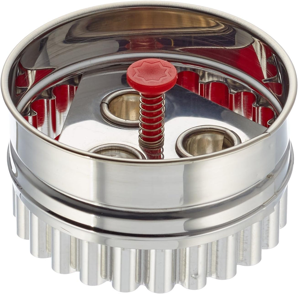 Städter 966339 formă mare de biscuiți Linzer cu ejector, 3 găuri, oțel inoxidabil, argintiu/roșu, 6,5 x 6,5 x 4 cm