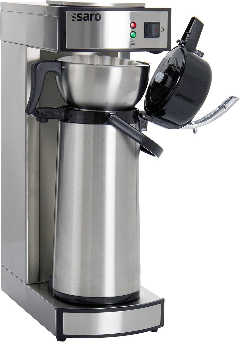 Machine à expresso Saro, avec carafe et pompe isolée en acier inoxydable – 2,2 l – temps de préparation env. 5–6 min – protection en cas de fonctionnement sans eau – 2,069 kW – modèle THERMO 24