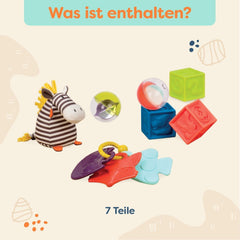 B. toys Ensemble de jouets pour bébé avec peluche zèbre, anneau de dentition, blocs de construction souples et balles - Coffret cadeau de jouets de motricité pour nouveau-nés à partir de 0 mois Jouets pour bébés Naty Shop