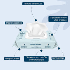 Lingettes nettoyantes bébé BIOLANE Eau pure - Pour peaux sensibles - Dès la naissance Lingettes Humides Bébé Naty Shop