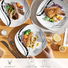 VEWEET FIONA Service d'assiettes en porcelaine pour 6 personnes, Ø 24,7 cm, comprenant des assiettes à dessert, des assiettes à pâtes, des assiettes à gâteau et des assiettes à petit-déjeuner, passe au micro-ondes et au lave-vaisselle