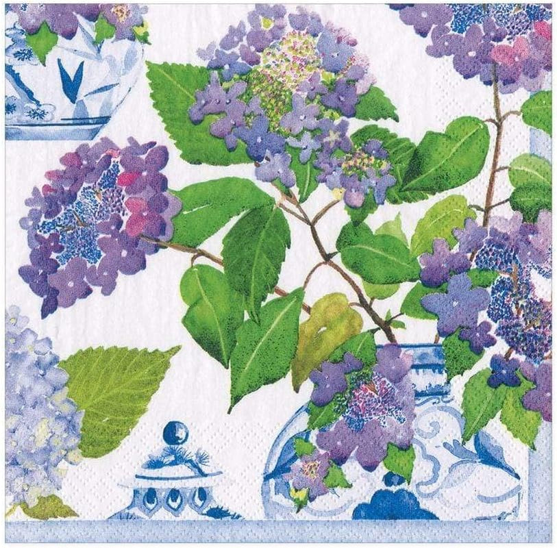 Serviettes en papier, hortensias et porcelaine, 20 pièces par paquet