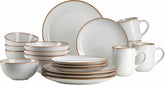 MÄSER Mabella, Service de table vintage pour 4 personnes, service combiné de 20 pièces avec vernis réactif raffiné et fine bordure marron, Grès, Gris-Beige