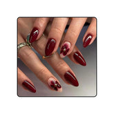 24 fleurs bordeaux avec armure de diamant, presse sur ongles, colle sur ongles artificiels, ensemble de pointes d’ongles