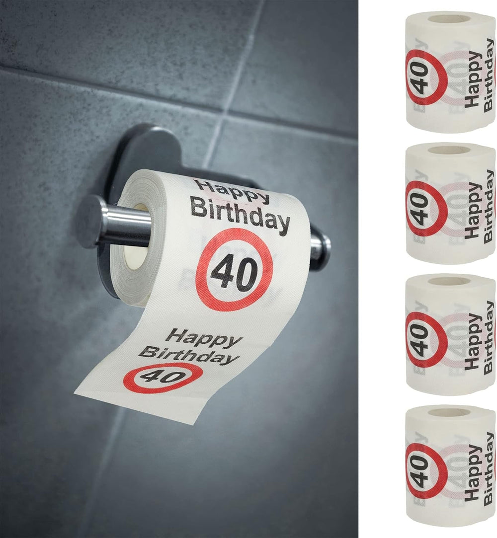 Lot de 4 papiers toilette "Joyeux 40ème anniversaire" │40ème anniversaire 24 mètres 2 tissus 180Gr/Qm │ Papier toilette papier toilette motif (4 X papier toilette 40)