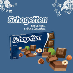 Tablette de chocolat Schogetten Nougat 100g, portion individuelle. Un délice. Pièce par pièce.