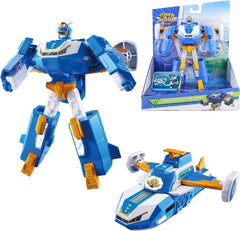 Super Wings Robot Transformateur Mini Avion du Monde 2 en 1 avec Effets Lumineux et Sonores Jouet Transformateur pour Filles et Garçons de 3 Ans Figurines d'action Bleues Naty Shop Robot 2 en 1