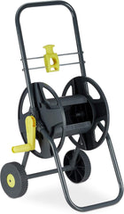 Dévidoir mobile Relaxdays 45 m pour tuyau d'arrosage et de balcon, avec guide-tuyau, 76,5x44x41 cm, gris-jaune