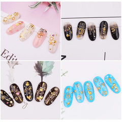 4 boîtes Nagel Art Strass, 3D Nagel Art Décorations, Mix Größe Nagel Perlen Glitter Strass Gold Metall Hohlniet Nagelkunst Stern Mond Sonne Nagel Zubehör Für DIY Nageldesign