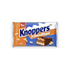 Knoppers Peanut Bar – 1 x 200g (5 barres) – Barre de chocolat au lait avec crème de cacahuète, cacahuètes salées hachées, caramel et chocolat au lait