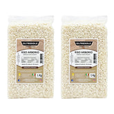 Riz Arborio italien artisanal, riz à gros grains et féculent, idéal pour les soupes, risottos et salades de riz, emballé sous vide en 2 sacs de 1 kg