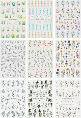 JMEOWIO Nagelsticker Bunte Blumen 9 Blatt Nail Art Sticker Selbstklebend Nagelaufkleber Frühling Sommer Blumen Dekoration Nageldesign Zubehör