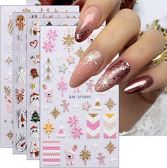 Autocollants pour ongles 3D de noël, 4 feuilles d'autocollants pour ongles 5D, stéréoscopiques, décorations, accessoires de conception d'ongles