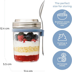 Pot de petit-déjeuner Kilner avec cuillère / 350 ml, Ø 9,5 cm / 5 pièces | tasse de muesli à emporter / non toxique / récipient en verre avec couvercle pour muesli, porridge et yaourt / contenant d'avoine pour la nuit Naty Shop Boîtes de conservation des aliments
