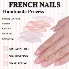 Ongles français autocollants rose clair – 32 pièces à coller sur ongles français – Faux ongles carrés courts – Colle respirante sur ongles artificiels – Faux ongles à couverture complète pour femme (rose clair)