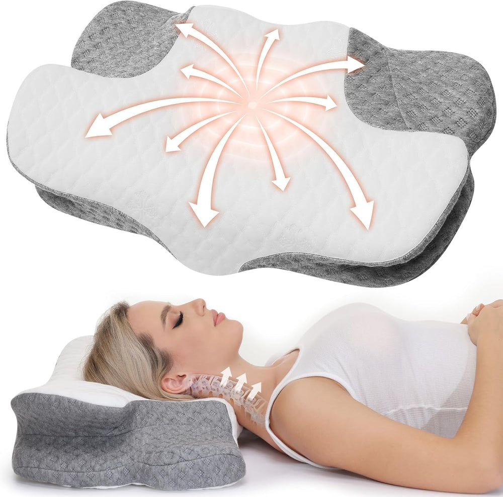 Oreiller cervical Wellsync Oreiller ergonomique Oreiller en mousse à mémoire de forme Oreiller orthopédique pour dormeurs latéraux Dormeurs sur le dos Dormeurs sur le ventre Douleurs au cou Blanc Gris Oreillers orthopédiques cervicaux Naty Shop Titre par défaut
