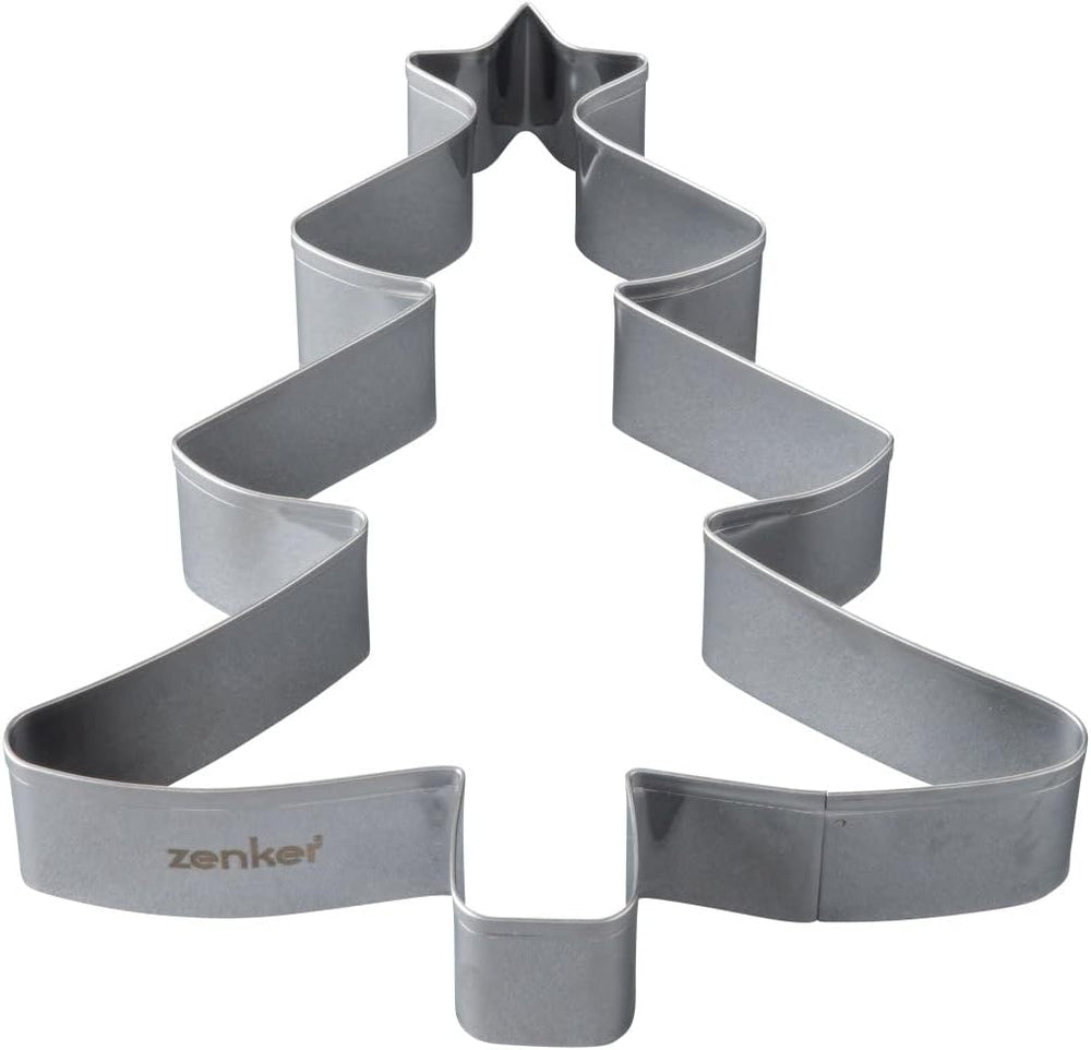 Zenker Boîte à biscuits de Noël XL – Boîte à biscuits en forme d'arbre de Noël pour des biscuits délicieux et sucrés – Boîte à biscuits 2 en 1 et cadre de cuisson en acier inoxydable argenté