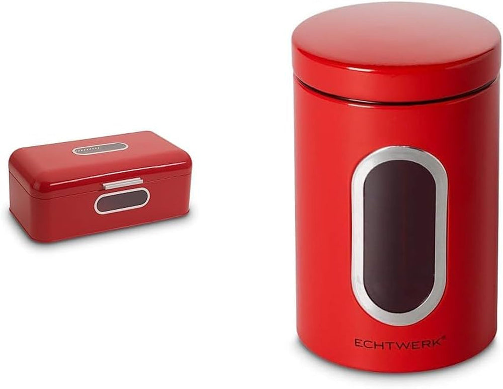 ECHTWERK Boîte à Pain Rétro en Métal avec Fenêtre de Visualisation et Couvercle, Ensemble de 3 Boîtes de Rangement Élégantes, Capacité 1,4 L, Boîtes de Conservation des Aliments Rouges Naty Shop Grande Boîte de Rangement Rouge