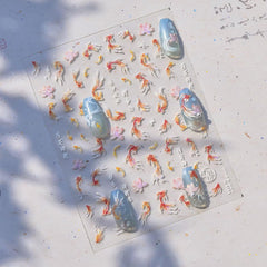 JMEOWIO Autocollant 3D pour ongles en forme de poisson Koi