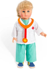Heless 1653 - Ensemble de vêtements de poupée, costume de médecin 4 pièces avec pantalon, chemise, blouse de médecin et stéthoscope, taille 28 - 35 cm