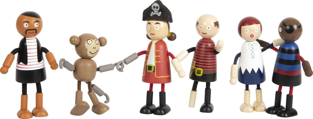 Poupées pirates en bois flexibles Small Foot, 5 pirates et 1 singe, détaillées et flexibles, à partir de 3 ans, 12412