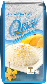Q RICE | Weißer Klebreis Langkorn en Thaïlande | Aromatisch mit klebriger Textur | Idéal pour les currys, sushis, mochi ou riz au lait 1 x 1 kg