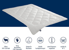 Couette toutes saisons Irisette Merino - Fabriquée en Allemagne - Couette mi-saison en pure laine neuve, 135 X 200 cm, Blanc, Certifiée Oeko-Tex Quilts et Quilts Naty Shop