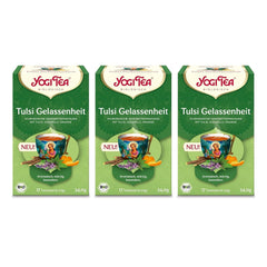 Yogi Tea - Tulsi Serenity, ceai ayurvedic din plante bio, fără cofeină din natură, amestec de tulsi - busuioc „sfânt”, lemn dulce și portocală, Yogi Tea pachet de 3, 3X17 pliculețe (51 pliculețe de ceai)