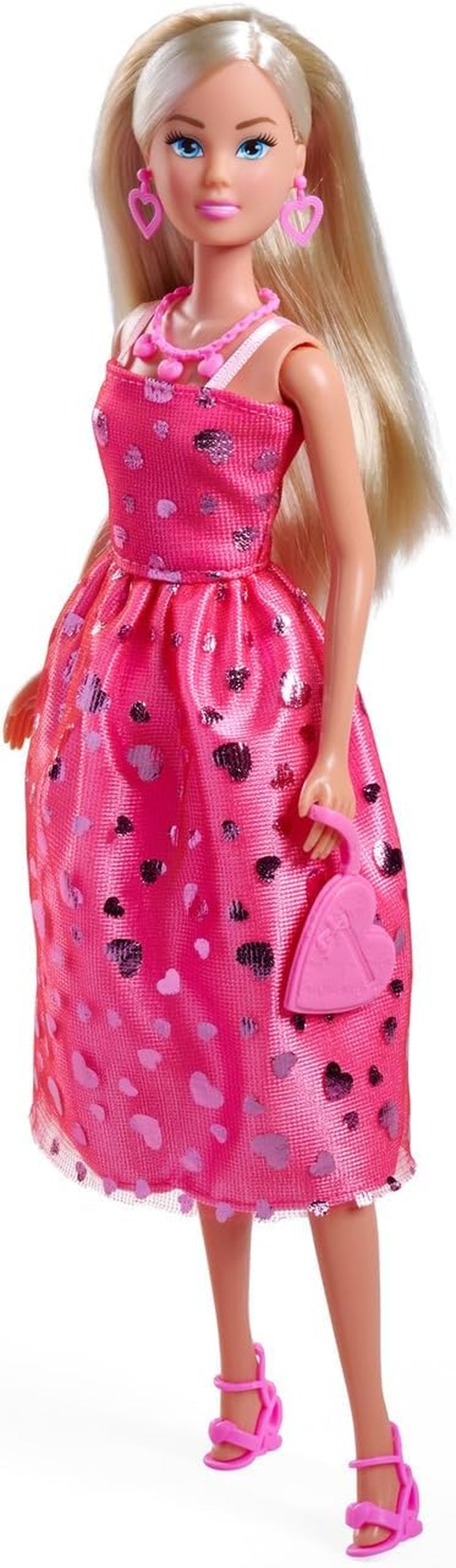Simba Steffi Love Pink Love – Ankleidepuppe im pinken Glitzerkleid, inkl. Porte-clés en forme de petit format, 29 cm de large, poupée mode pour jeux de rôle créatifs, pour enfants à partir de 3 ans