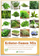 Prademir – Kräutersamen Set aus 16 beliebten Küchenkräutern – Kräuter Anzuchtset mit 100% Natursamen au Portugal – Kräuter Saatgut à l'origan, thym, marjolaine, romarin, aneth, basilic, sauge uvm