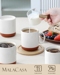 Ensemble de tasses à café MALACASA, ensemble de tasses en grès de 350 ml pour 4 personnes, tasses à café modernes pour thé, jus, latte, cappuccino, chocolat chaud. Va au lave-vaisselle et au micro-ondes, série TARA, blanc kaki
