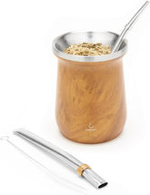 Service à thé Yerba Mate balibetov (tasse à Mate) en acier inoxydable avec bombilla (paille) pour maté, ensemble Yerba Mate facile à nettoyer et très résistant (BOIS)