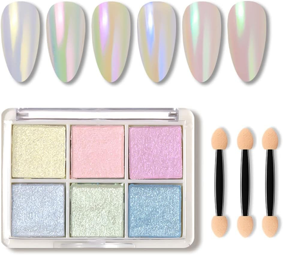 6 couleurs Chrome Glitzerpulver pour ongles, poudre à ongles chromée, poudre à ongles néon perle Nail Art poudre à pigments ensemble bricolage Nageldesign
