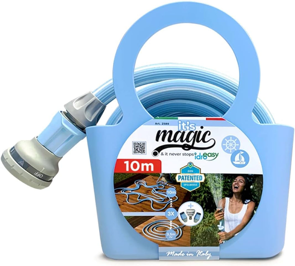 Magic Blue Tuyau d'arrosage extensible résistant aux nœuds et à la torsion de 10 mètres avec sac et buse de pulvérisation