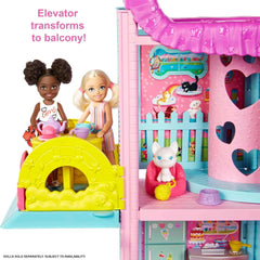 Barbie Chelsea Playhouse - 3 étages transformables, aires de jeux secrètes, ascenseur, piscine, toboggan, 2 animaux et plus de 20 accessoires, à partir de 3 ans, HHX44 Naty Shop Dollhouses