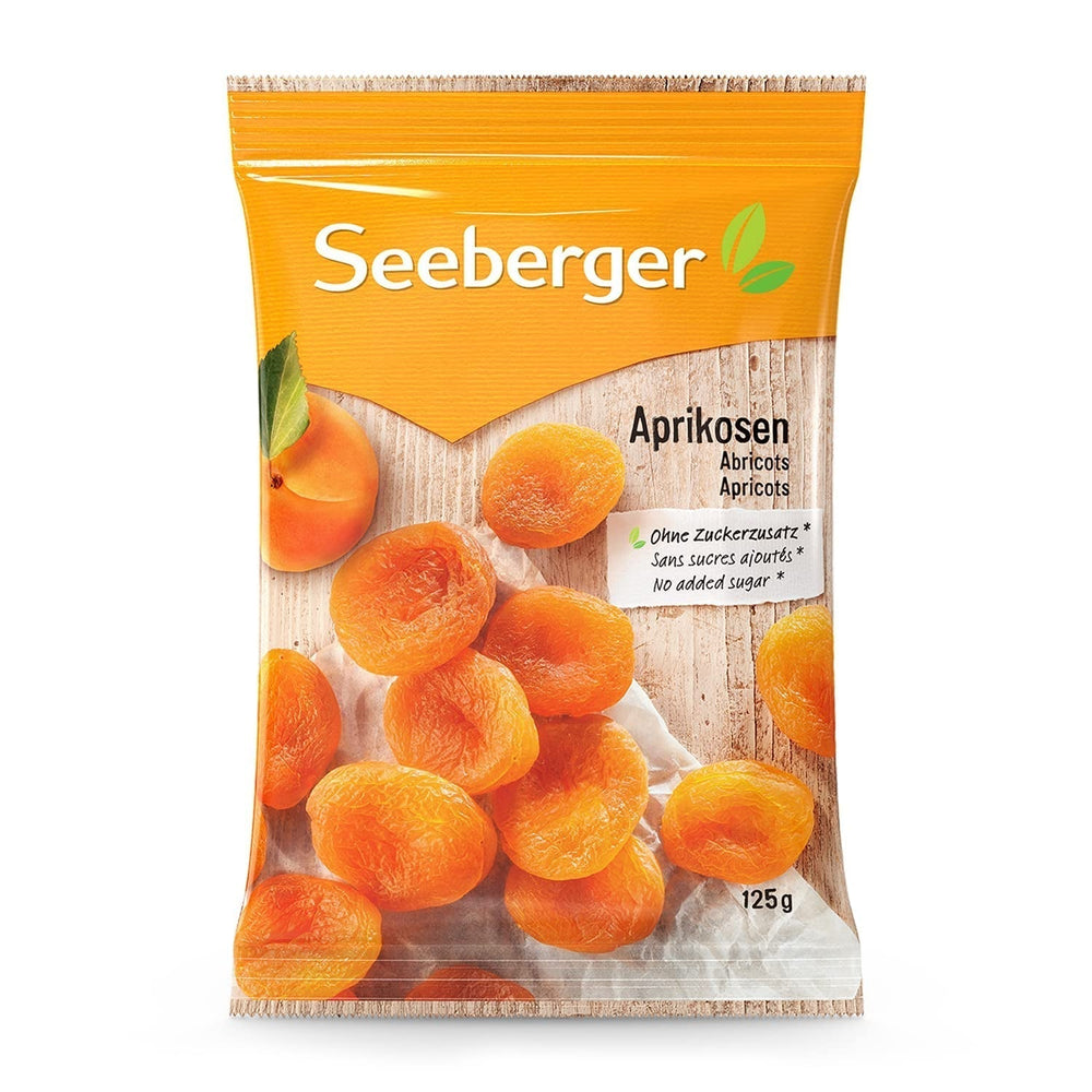 Abricots Seeberger : Abricots extra gros, mûris au soleil et orange vif - goût sucré et fruité - sans sucre - séchés - dénoyautés, végétaliens (1 x 125 g) Naty Shop Produits déshydratés 125 G (1 paquet)
