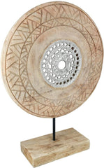 Casablanca grande sculpture décorative - sculpture ronde en bois aluminium couleur : argent naturel - décoration salon cadeau anniversaire hauteur 46 cm Statuettes et sculptures Naty Shop