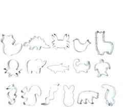 ScrapCooking - Lot de 16 emporte-pièces animaux - Emporte-pièces - 16 pièces - Lama, Renard, Écureuil, Éléphant, Tortue, Ours, Dinosaure - Moules de cuisson en acier inoxydable - 2028