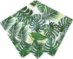 Pack de 20 lingettes tropicales | Serviettes en papier vert avec motif feuille de palmier | Vaisselle jetable pour fête d'enfants, fête safari, jungle, dinosaure, été, thème hawaïen