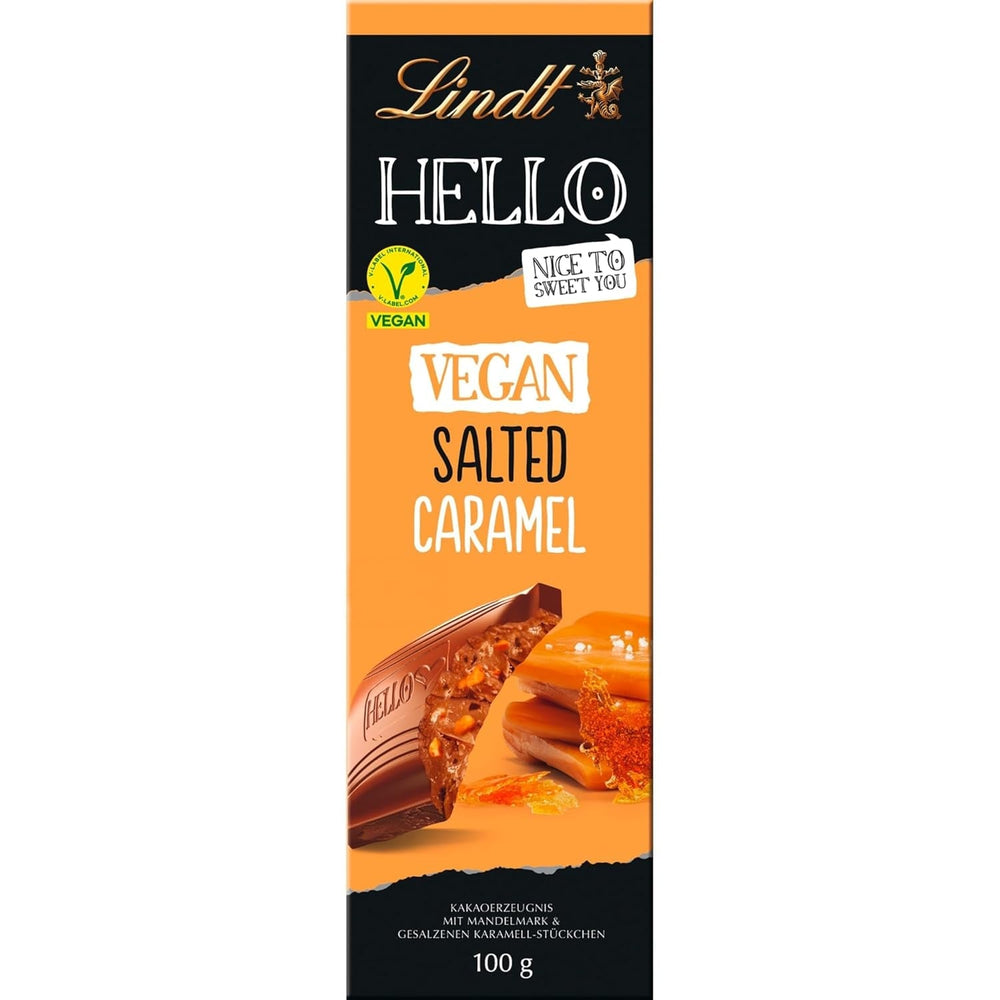 Lindt Schokolade HELLO Tafel Vegan Caramel Salé | 100 g de Tafel | Vegan Mit Kakao, Mandelmark, Karamellzucker et un plat de Salz | Schokoladengeschenk Naty Shop Volle Größe Vegan Caramel Salé