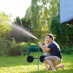 Relaxdays Dévidoir Jusqu'à 60 M 4 Pneus En Caoutchouc Plein Accouplement Click Enrouleur De Tuyau En Métal Dévidoir De Tuyau Vert
