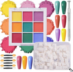 9 couleurs pigment pour ongles, poudre à ongles en poudre, 100 pièces de poudre pour nail art avec poudre métallique, poudre de poudre ombrée pour décoration d'ongles pour bricolage, B