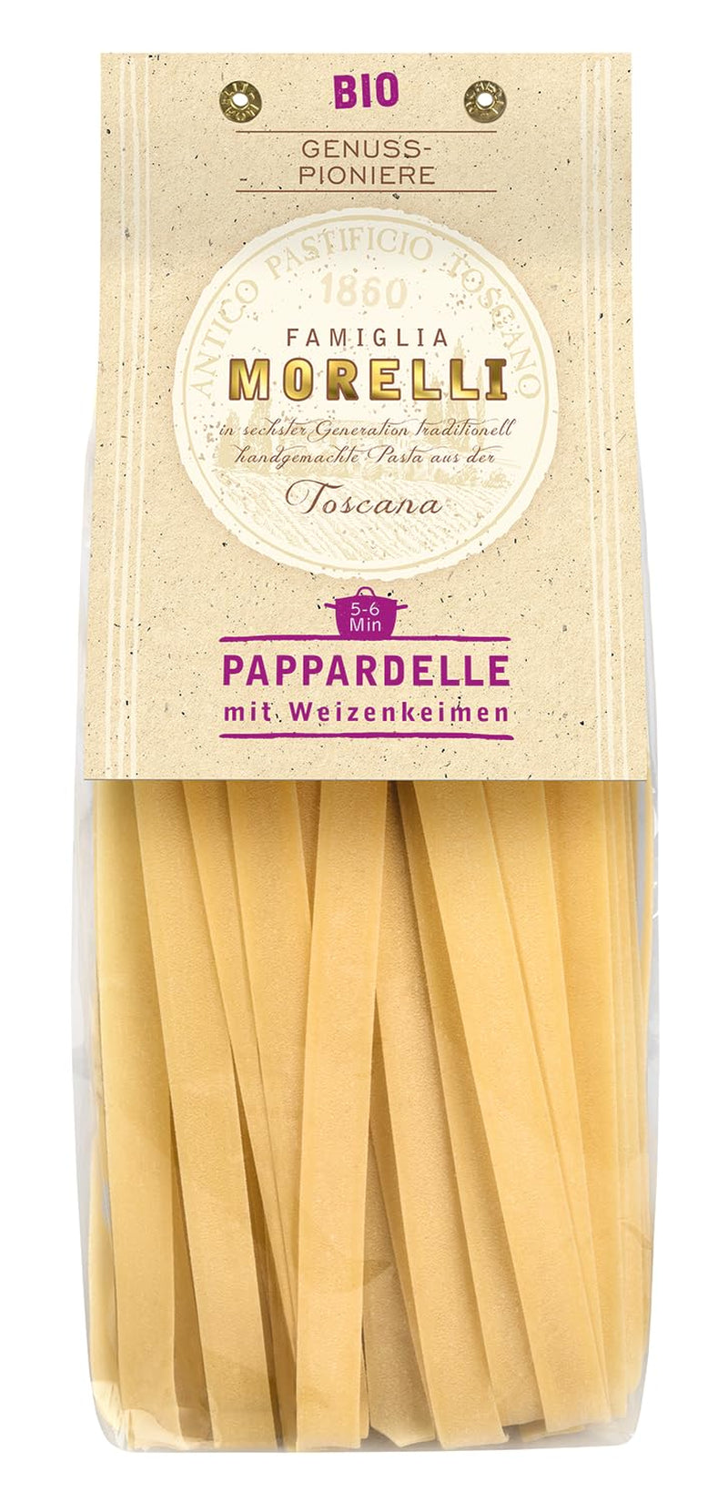 BioGourmet Pappardelle au Germe de Blé – Pâtes larges biologiques pour ragoûts et sauces – avec nutriments supplémentaires | 500 g Bio et Vegan