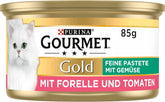 Pate fin Gourmet Gold cu legume, hrană umedă pentru pisici cu păstrăv și roșii, pachet de 12 (12 x 85g)