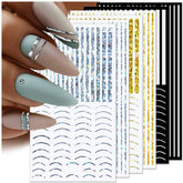 12 foi cu laser sclipici linii autocolante unghii autoadezive autocolante holografice dungi bronz autocolante unghii linie franceză arcuri curbe linii ondulate autocolante unghii accesorii Nail Art