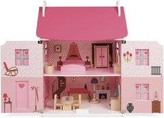 Janod - Maison de poupée en bois Mademoiselle, 3 étages et 11 accessoires, réplique de jouet, développe l'imagination, à partir de 3 ans, J06581, rose Naty Shop Dollhouses