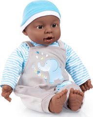 Bayer Design 94001AH Poupée interactive, garçon, parlant, corps souple, 40 cm, cuir foncé, bleu