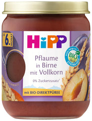 HiPP Fruits et céréales biologiques avec poires, prunes et blé entier, 160 g, paquet de 6 (6x160g)